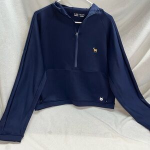 Greyson Women’s Nash Half-Zip Hoodie Wolf Logo Size Large The Goat Navy Blue